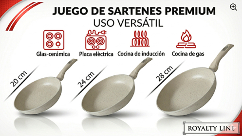 Royalty Line - Juego 3 sartenes antiadherente con revestimiento